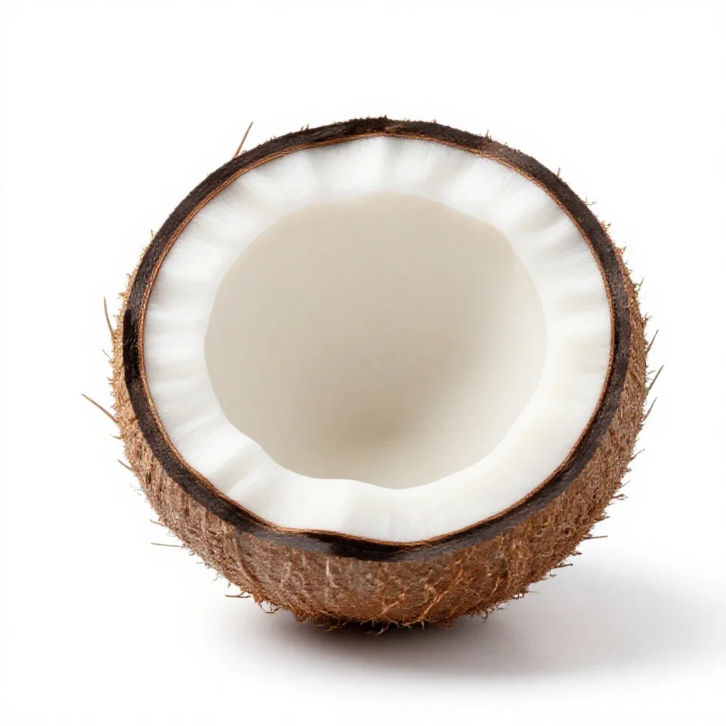 Coconut cracked open isolated on a white background