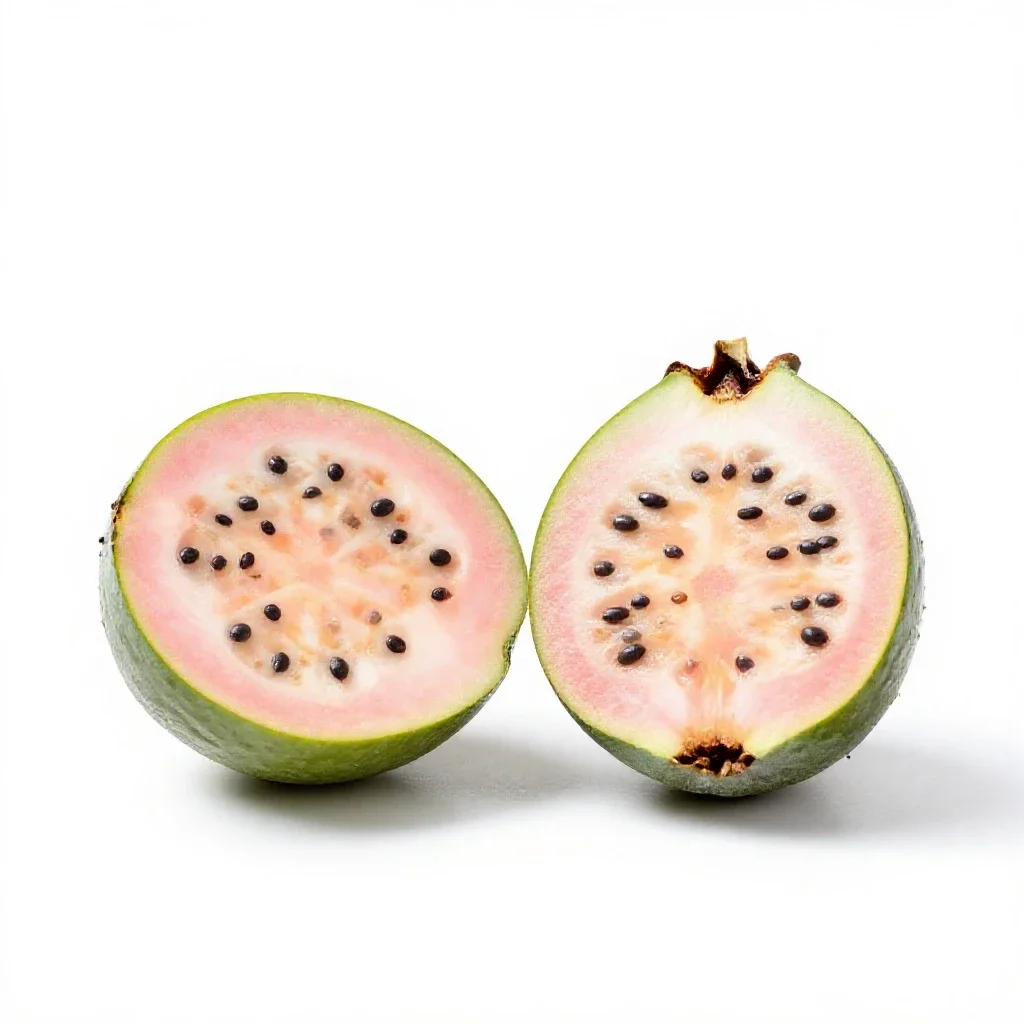 Feijoa cut in two isolated on a white background