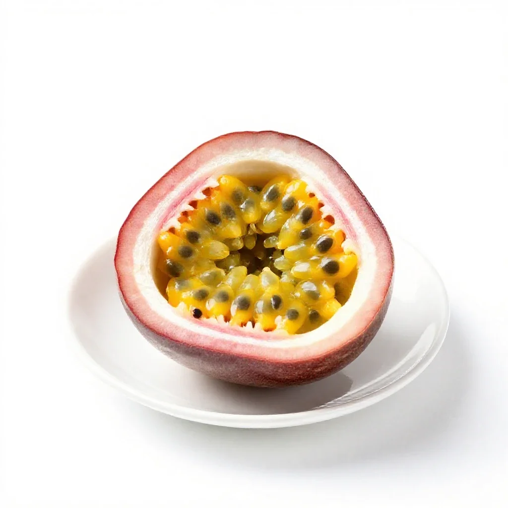Passionfruit halved isolated on a white background