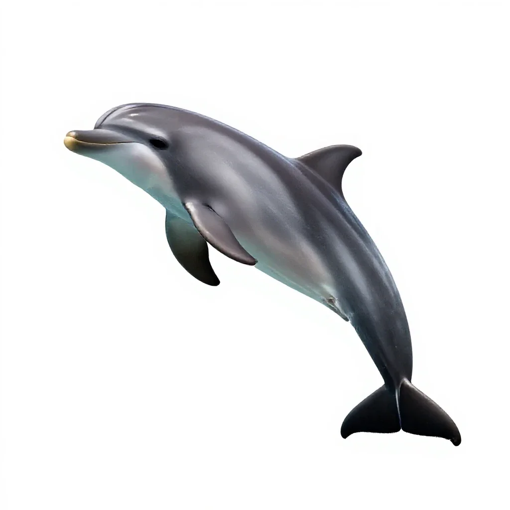 Dolphin mid-leap isolated on a white background