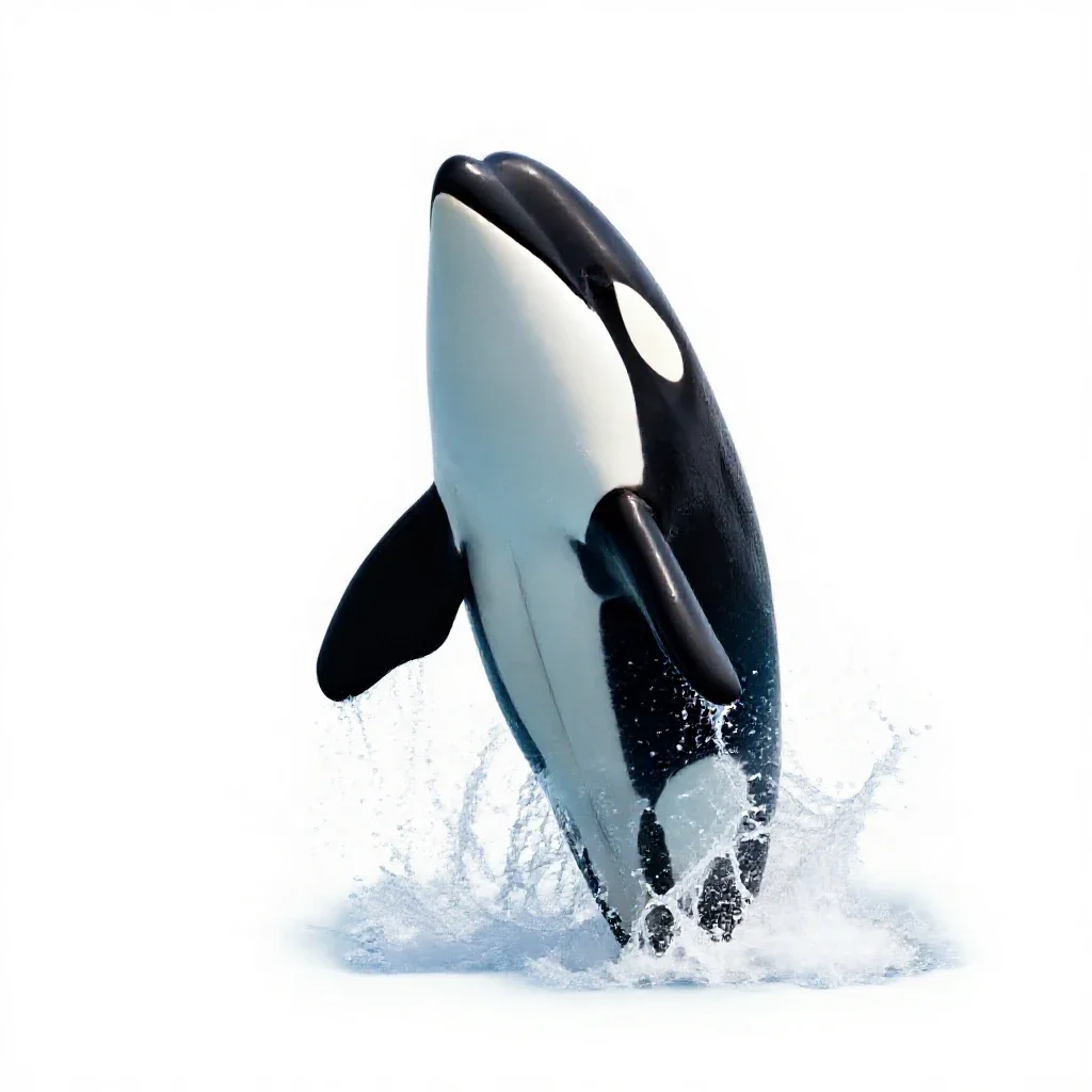 Orca breaching isolated on a white background