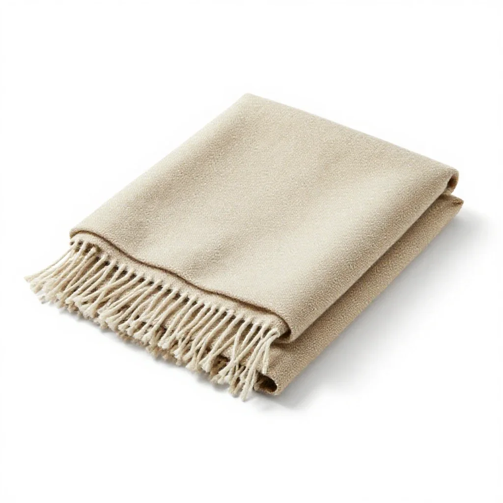 Folded wool throw with fringe isolated on a white background