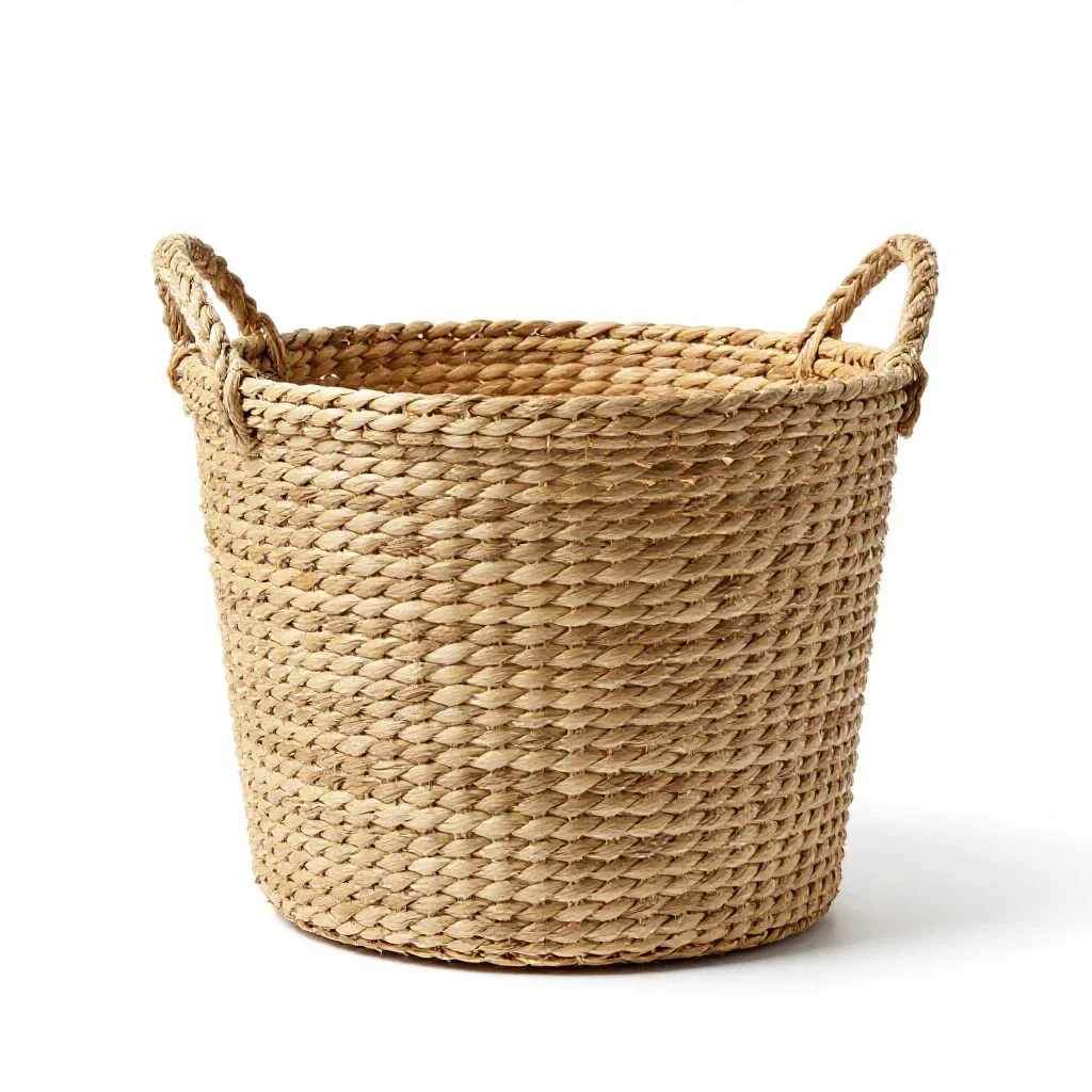 Laundry basket in seagrass isolated on a white background