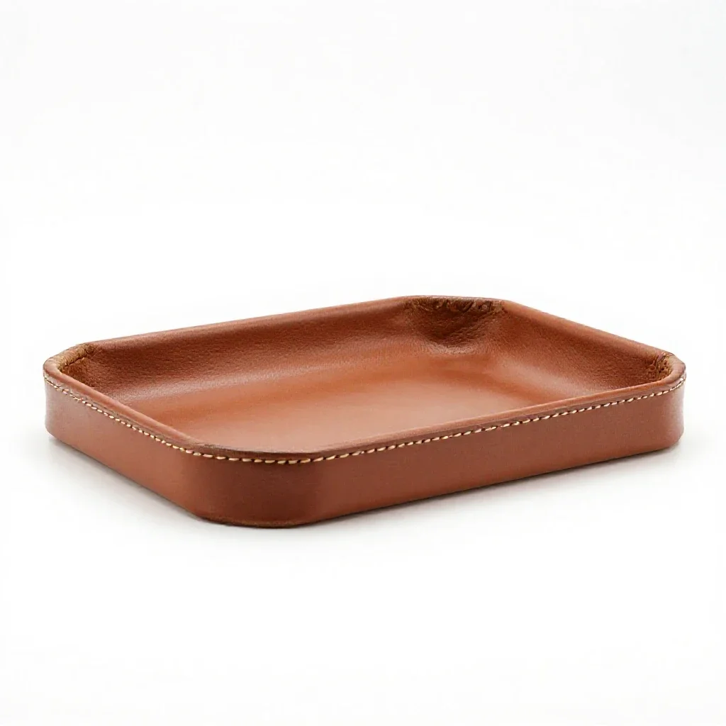 Leather valet tray isolated on a white background