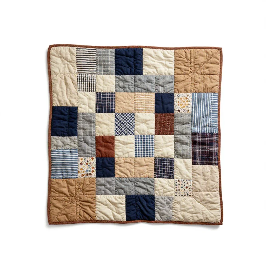 Patchwork quilt folded into a square isolated on a white background