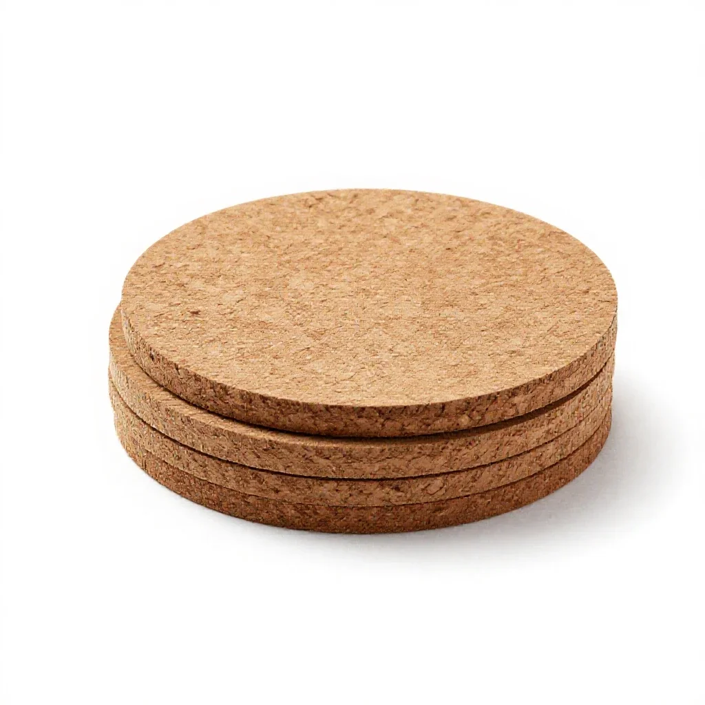 Set of coasters in cork isolated on a white background
