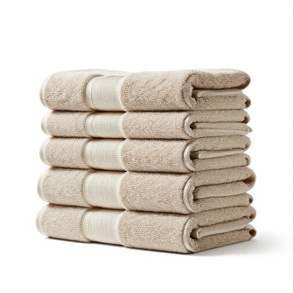 Set of stacked bath towels isolated on a white background