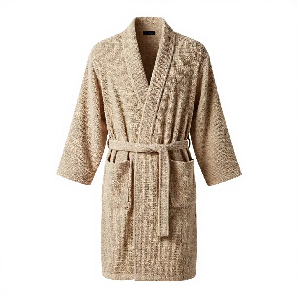 Waffle-weave bathrobe isolated on a white background