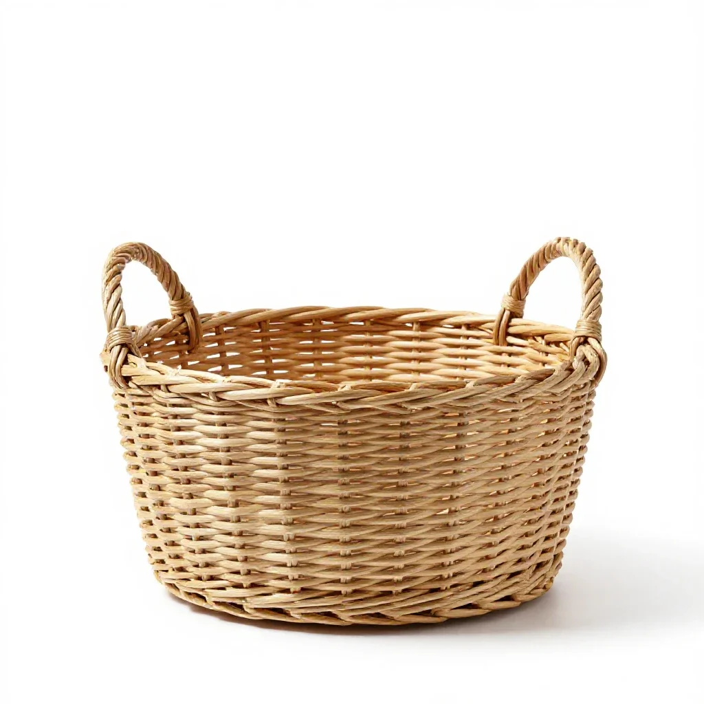 Woven storage basket with handles isolated on a white background