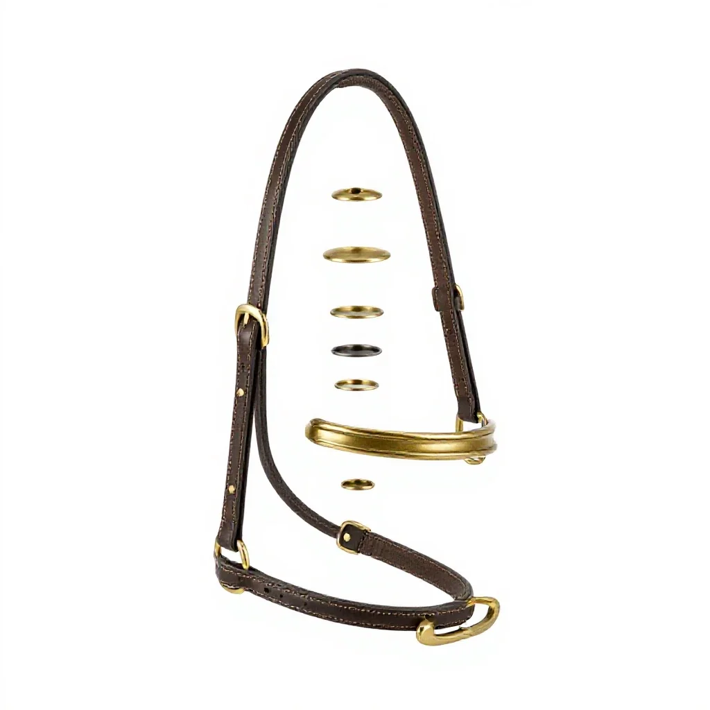 Bridle with brass fittings isolated on a white background