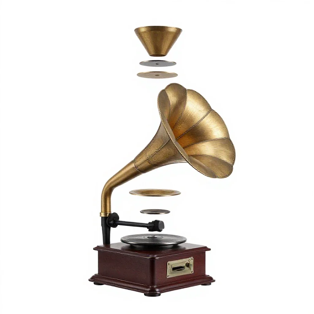 Phonograph with a horn isolated on a white background