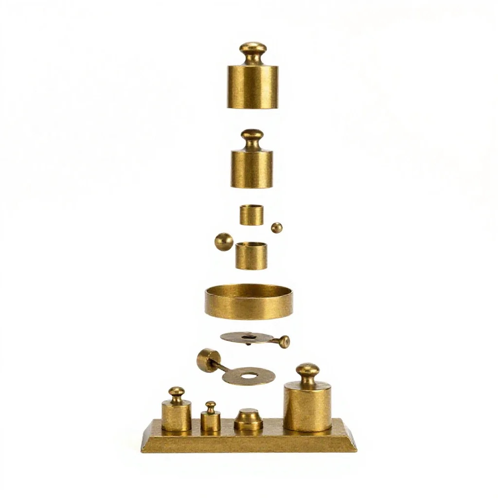 Scale with brass weights isolated on a white background