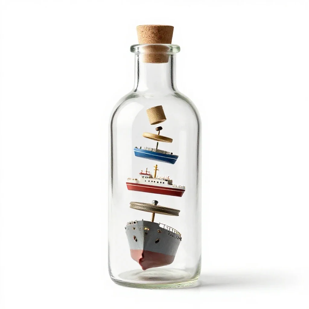 Ship in a bottle isolated on a white background