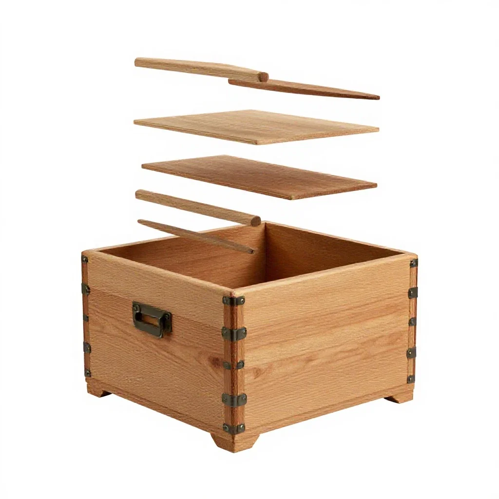 Wooden steamer trunk isolated on a white background