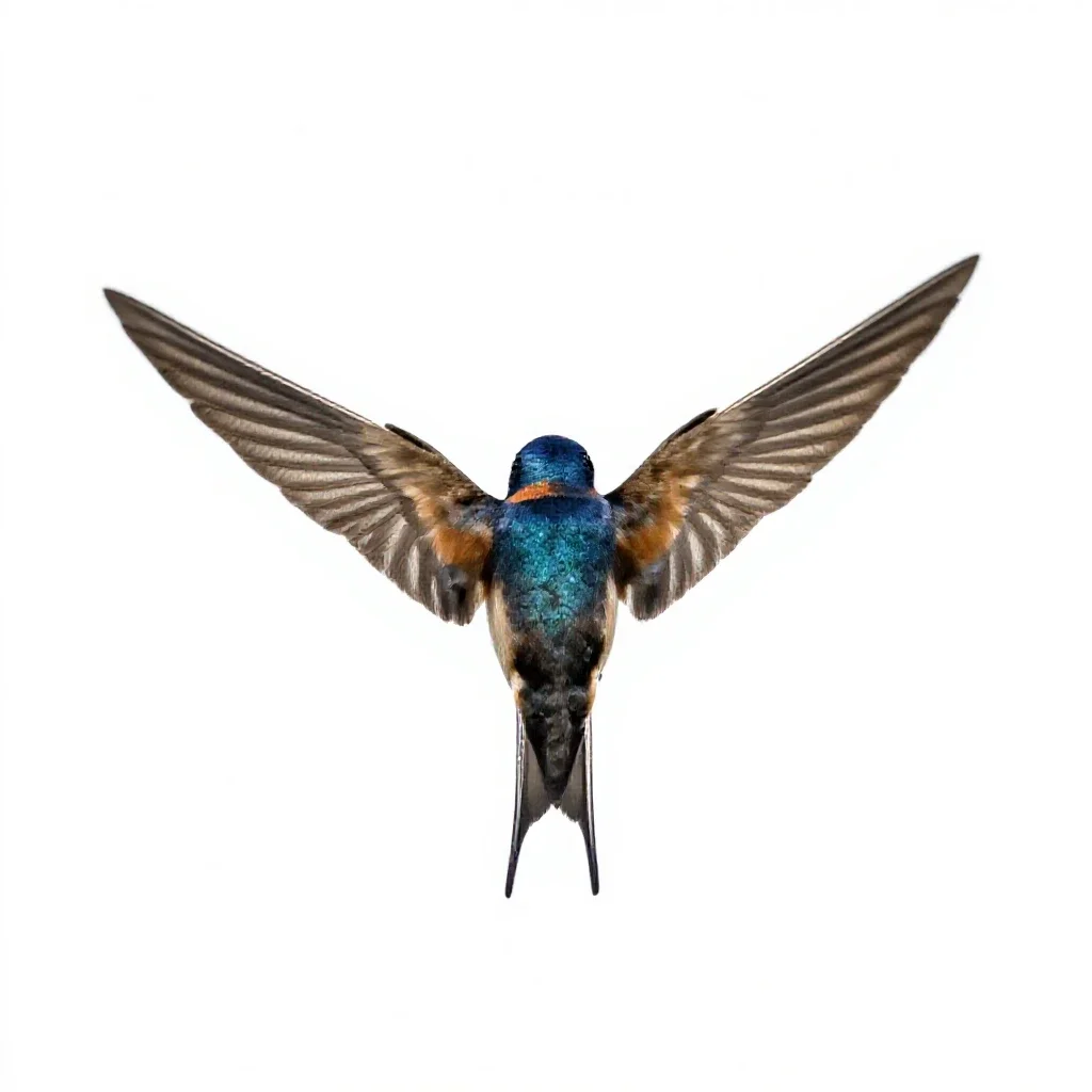 Barn swallow in flight isolated on a white background