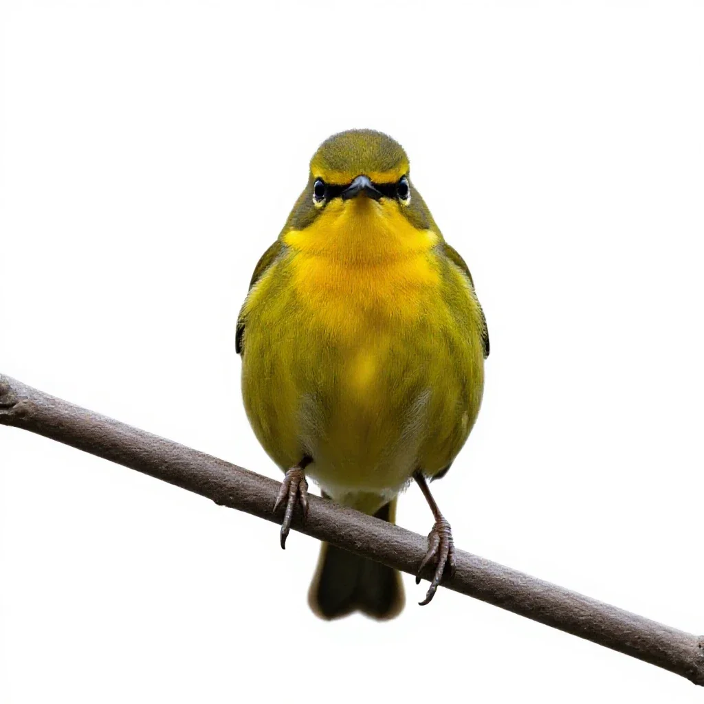 Bellbird on a branch isolated on a white background