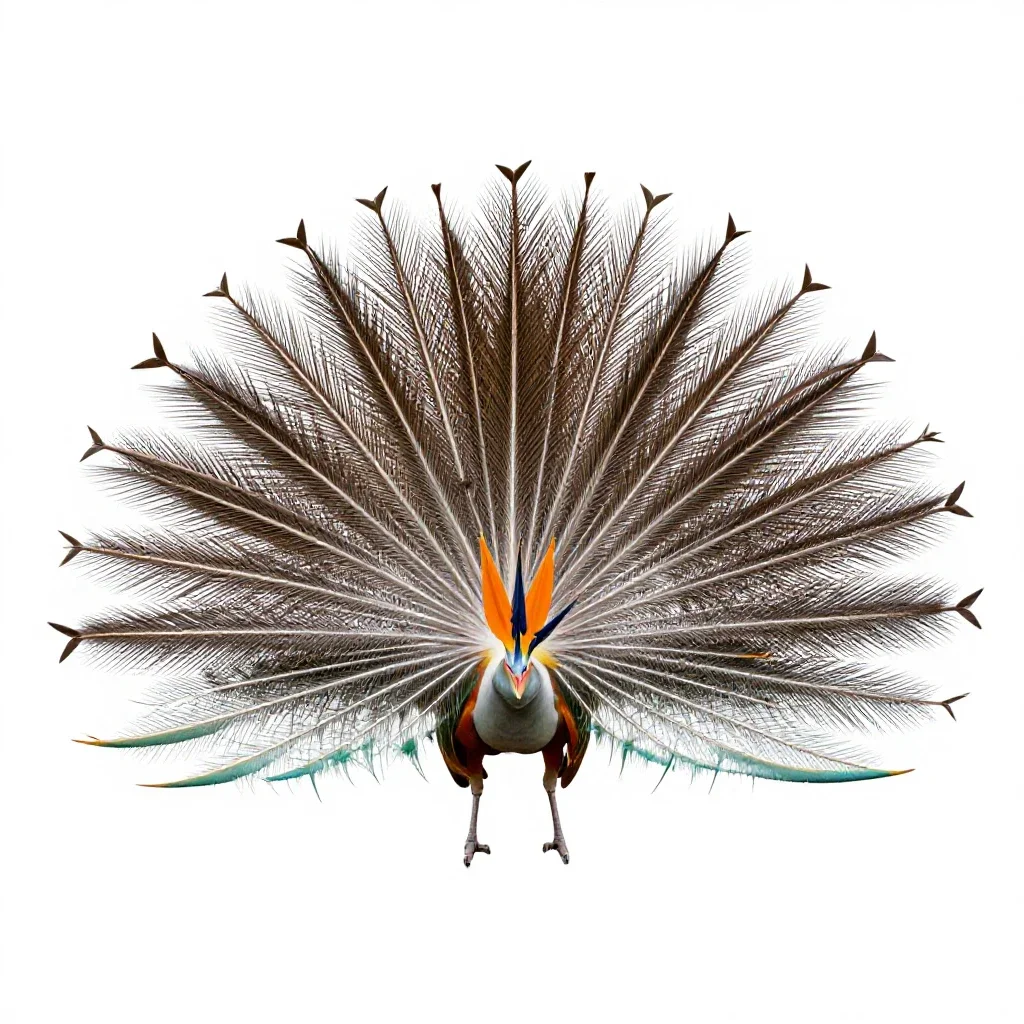 Bird of paradise displaying isolated on a white background