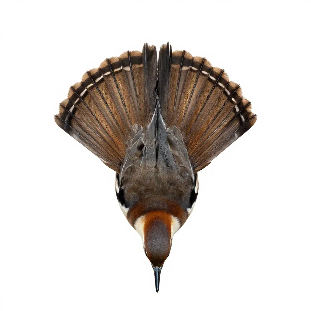 Fantail with its tail spread isolated on a white background