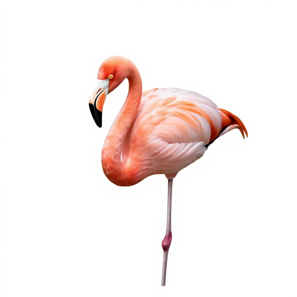 Flamingo on one leg isolated on a white background
