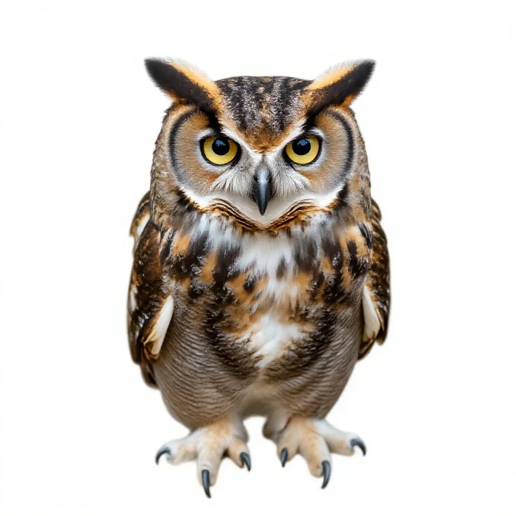 Great horned owl isolated on a white background