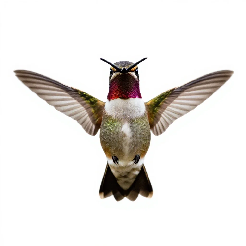Hummingbird at a flower isolated on a white background