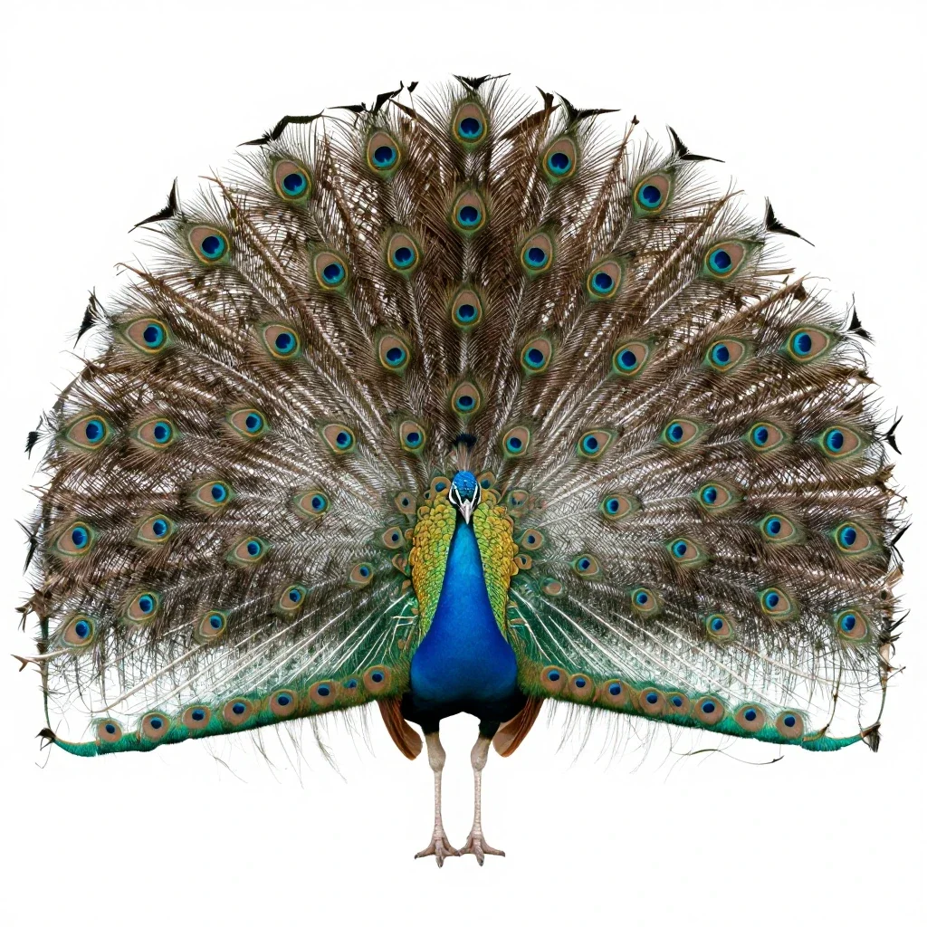 Peacock displaying isolated on a white background
