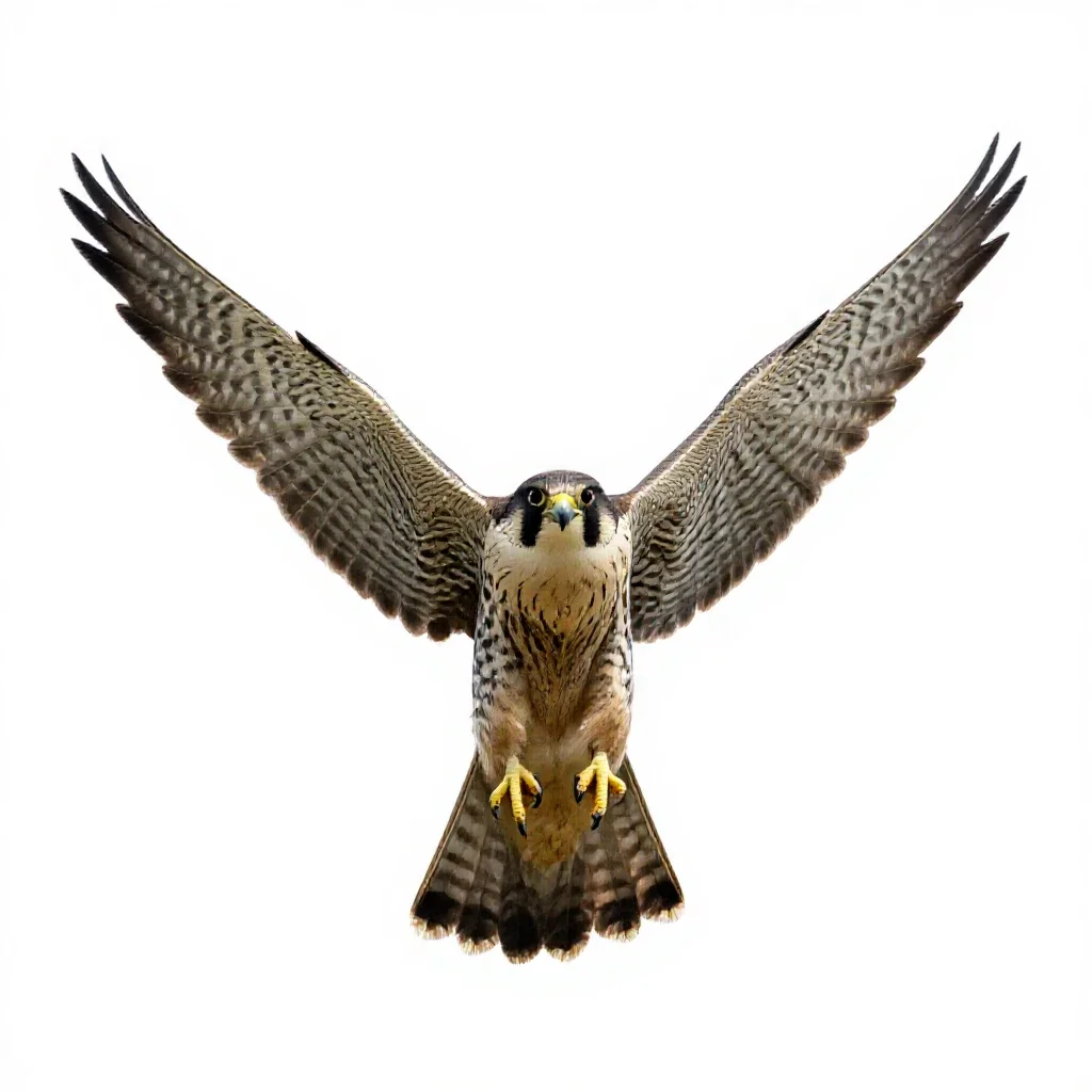 Peregrine falcon stooping isolated on a white background