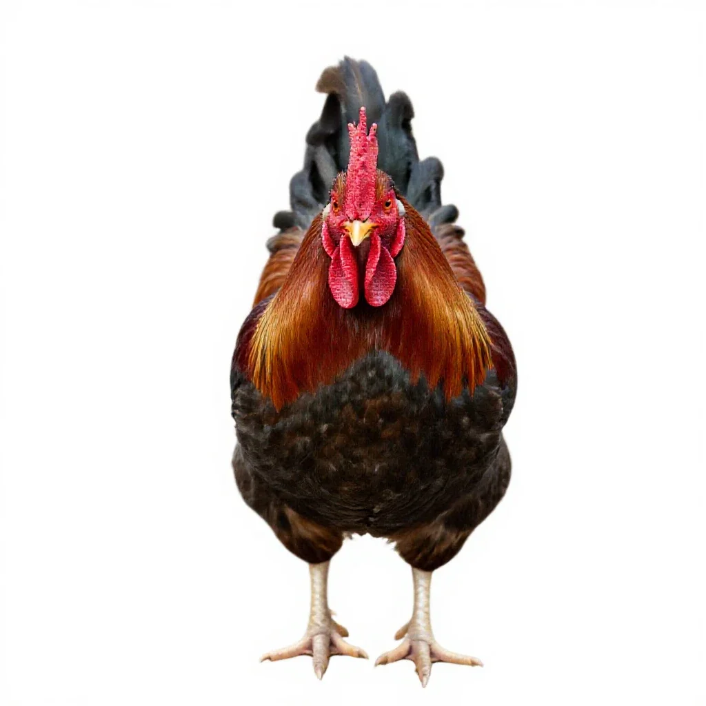 Rooster crowing isolated on a white background
