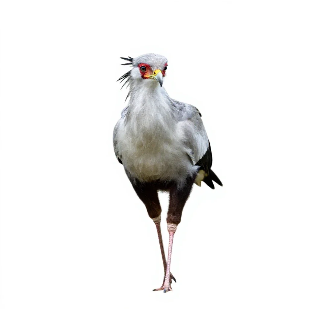 Secretary bird striding isolated on a white background
