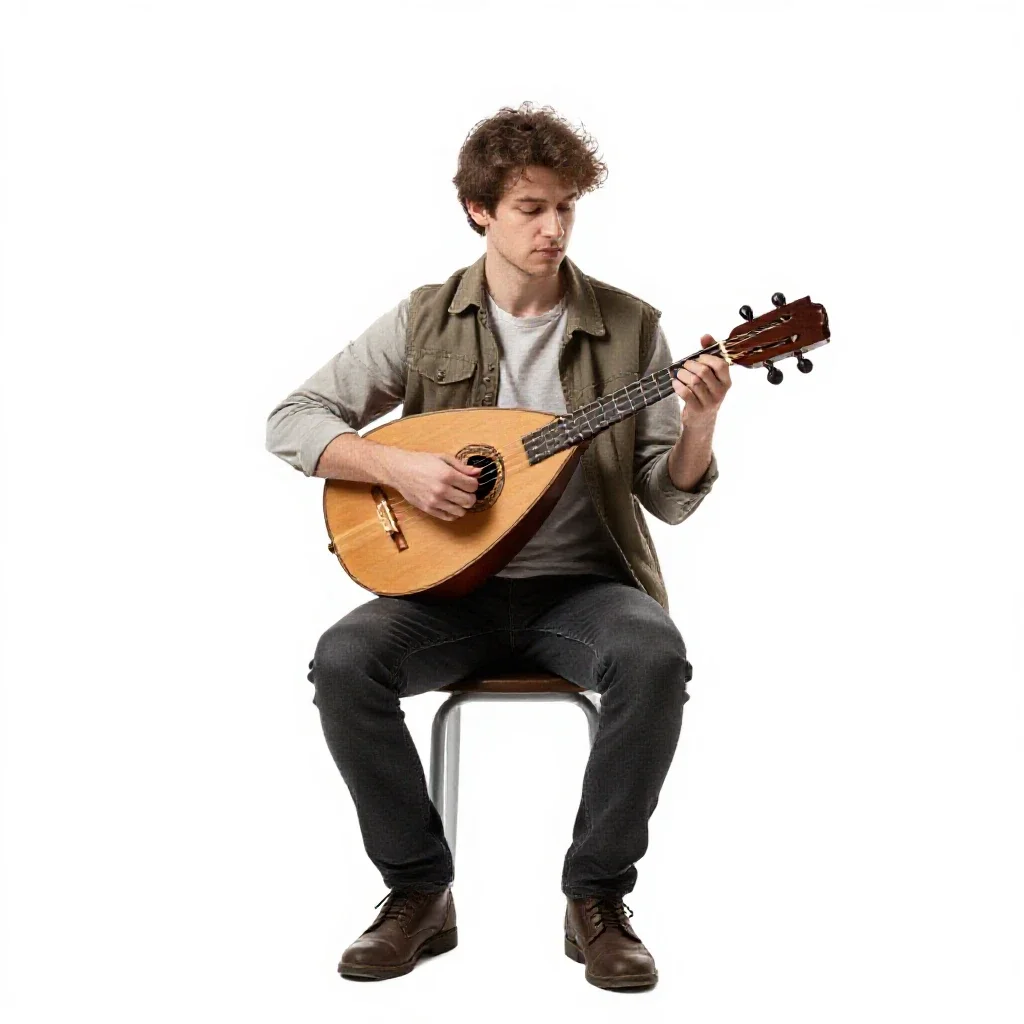 Bard with a travelling lute isolated on a white background