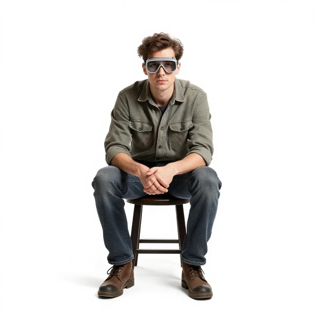 Clockwork tinkerer with goggles isolated on a white background