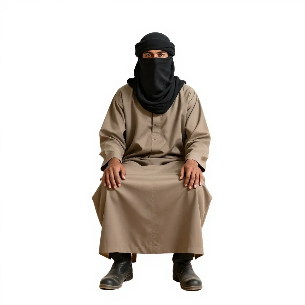 Desert nomad with a veiled face isolated on a white background