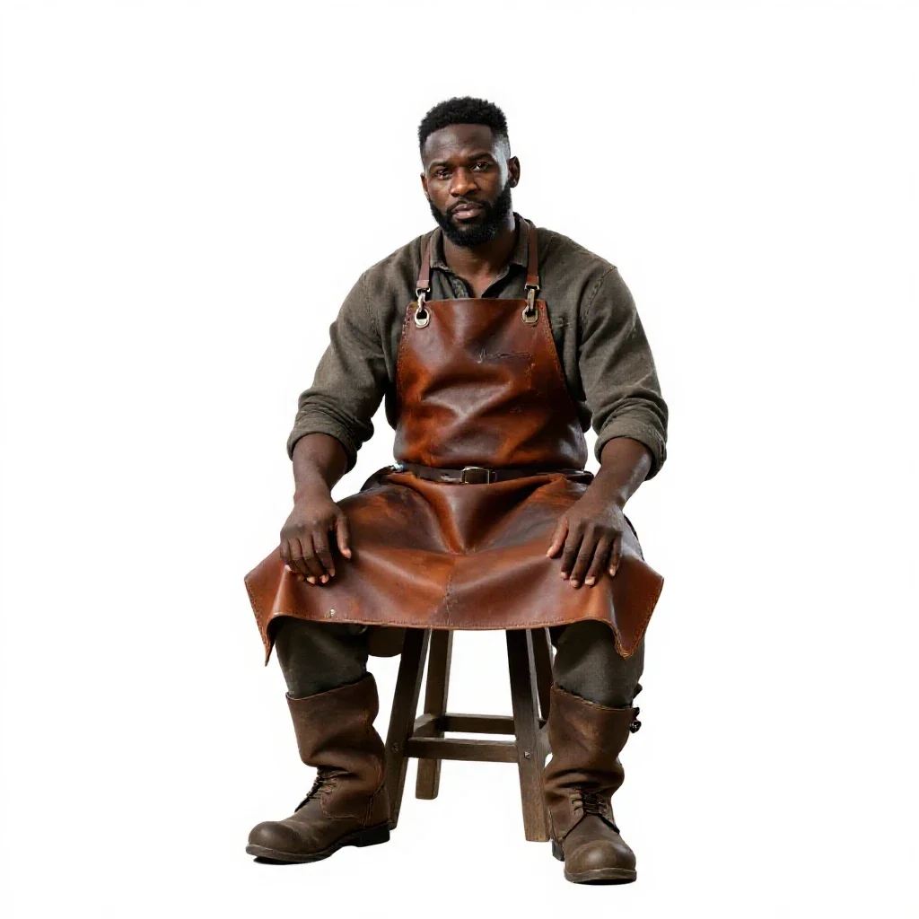 Dwarven blacksmith in a leather apron isolated on a white background