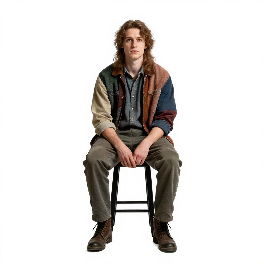 Fae trickster in patchwork isolated on a white background