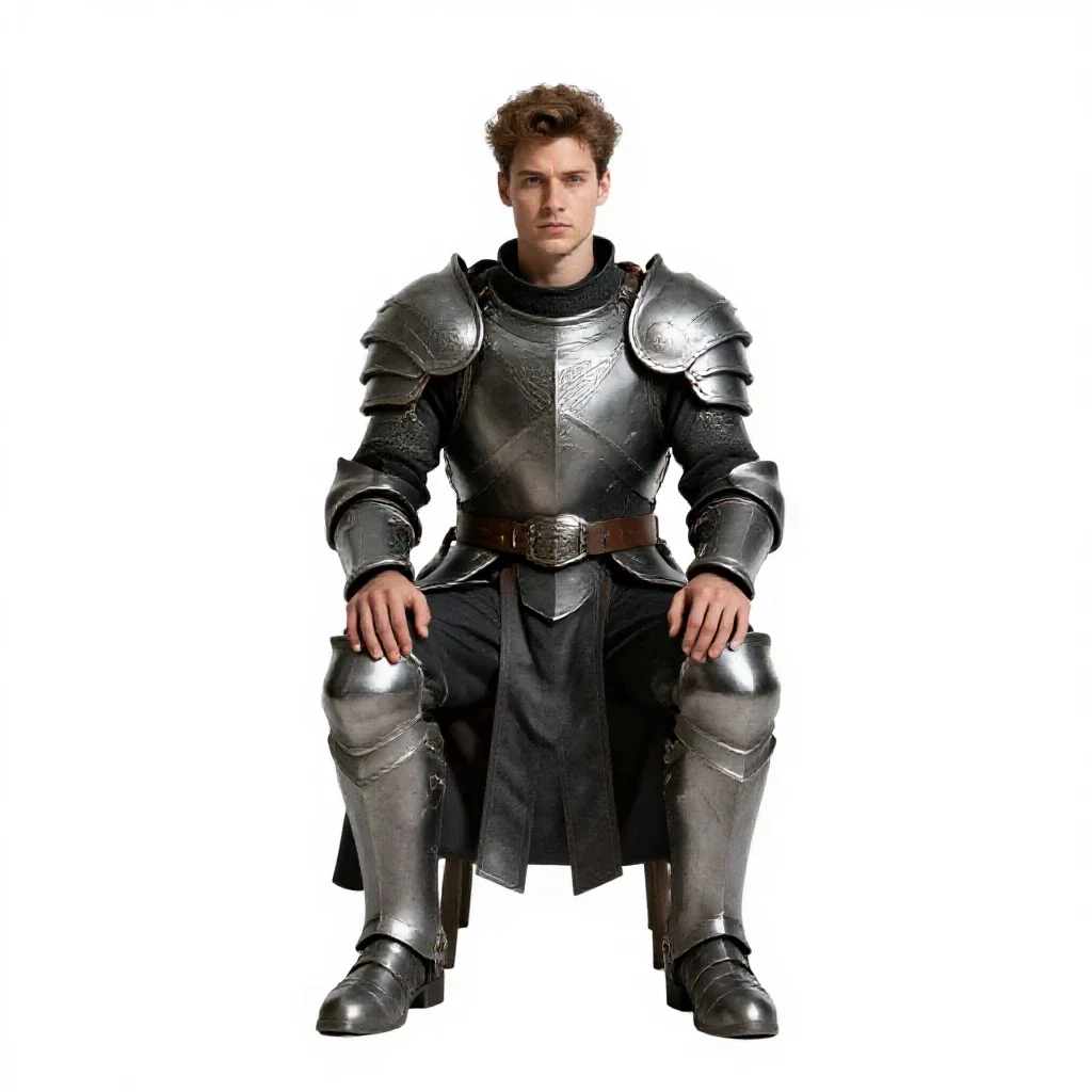 Heavily armoured paladin isolated on a white background