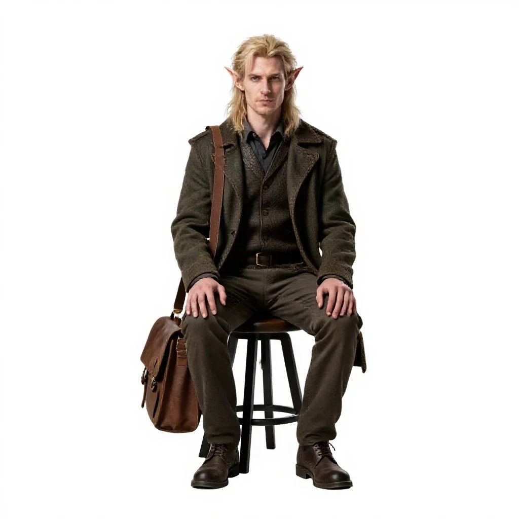 Tiefling scholar with a satchel isolated on a white background