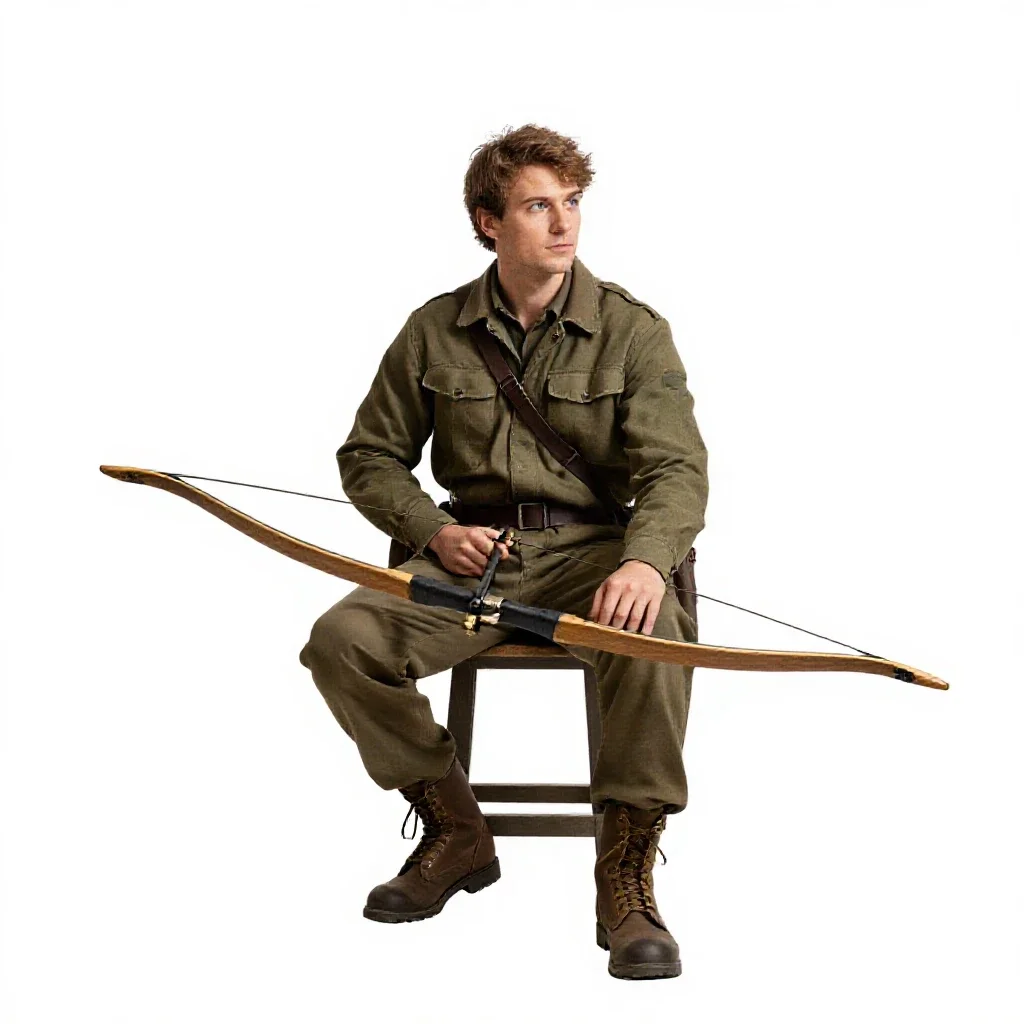 Wandering forest ranger with a longbow isolated on a white background