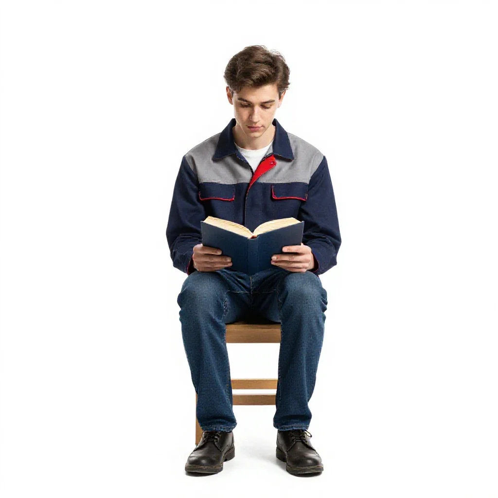 Young apprentice with a spellbook isolated on a white background