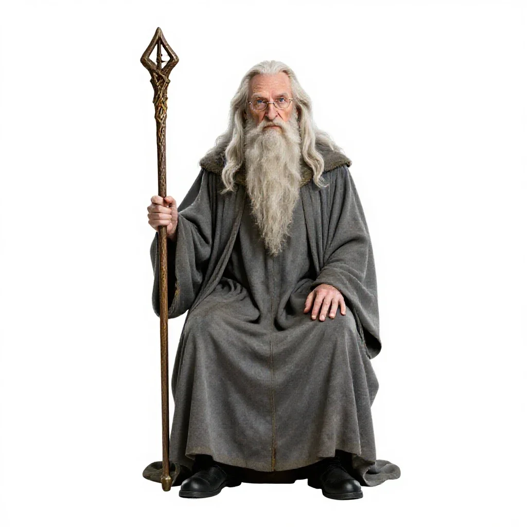 Elder wizard with a rune staff isolated on a white background