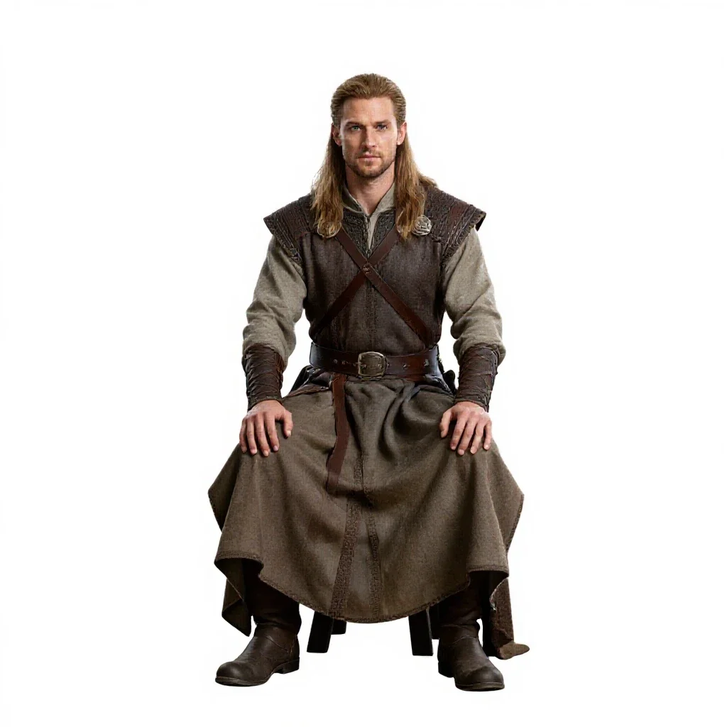 Elven archer in layered silks isolated on a white background