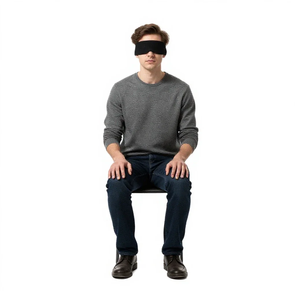 Oracle with blindfolded eyes isolated on a white background