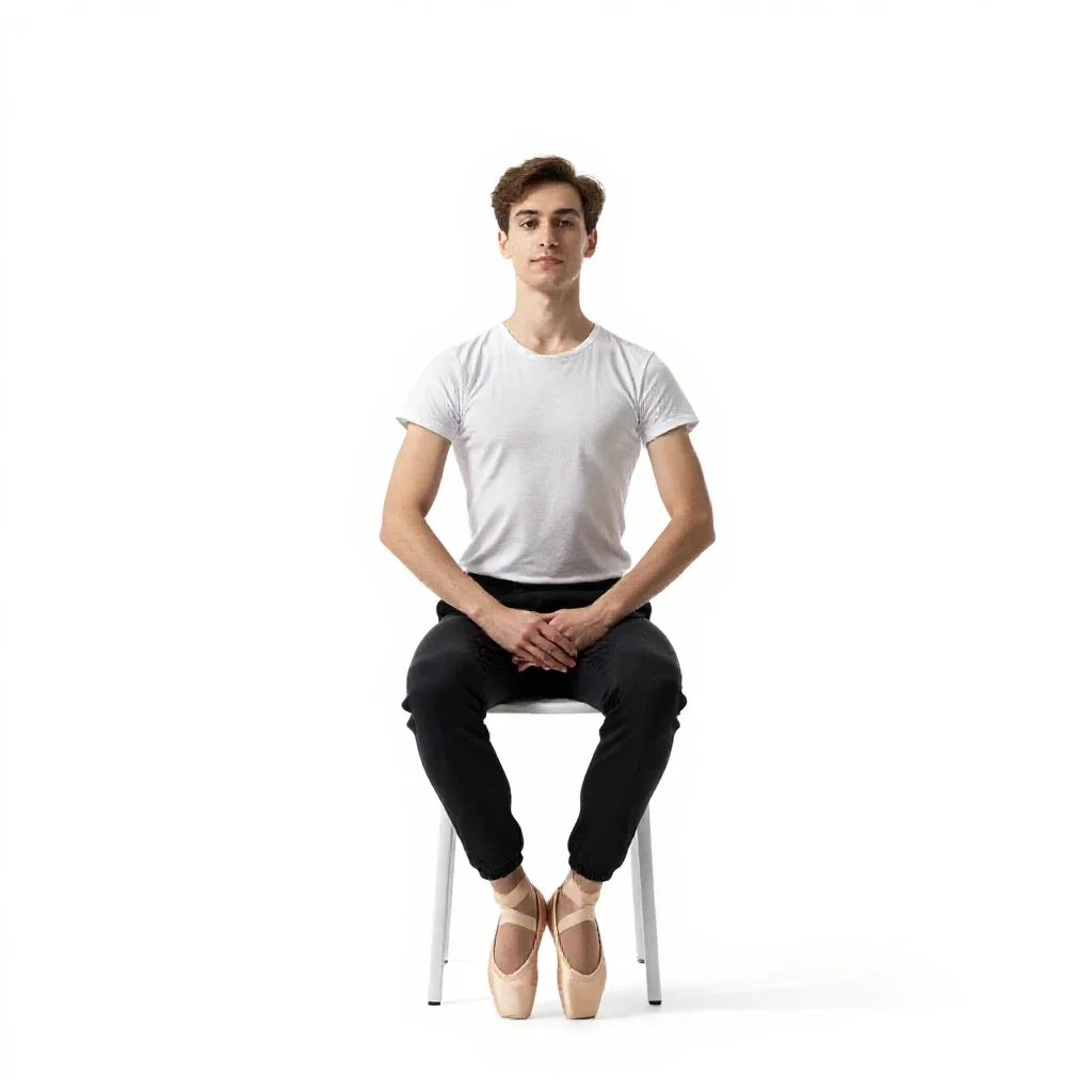 Ballet dancer in fourth position isolated on a white background