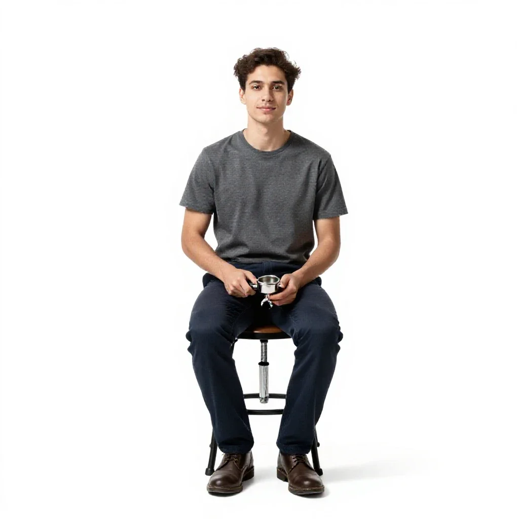 Barista with a portafilter isolated on a white background