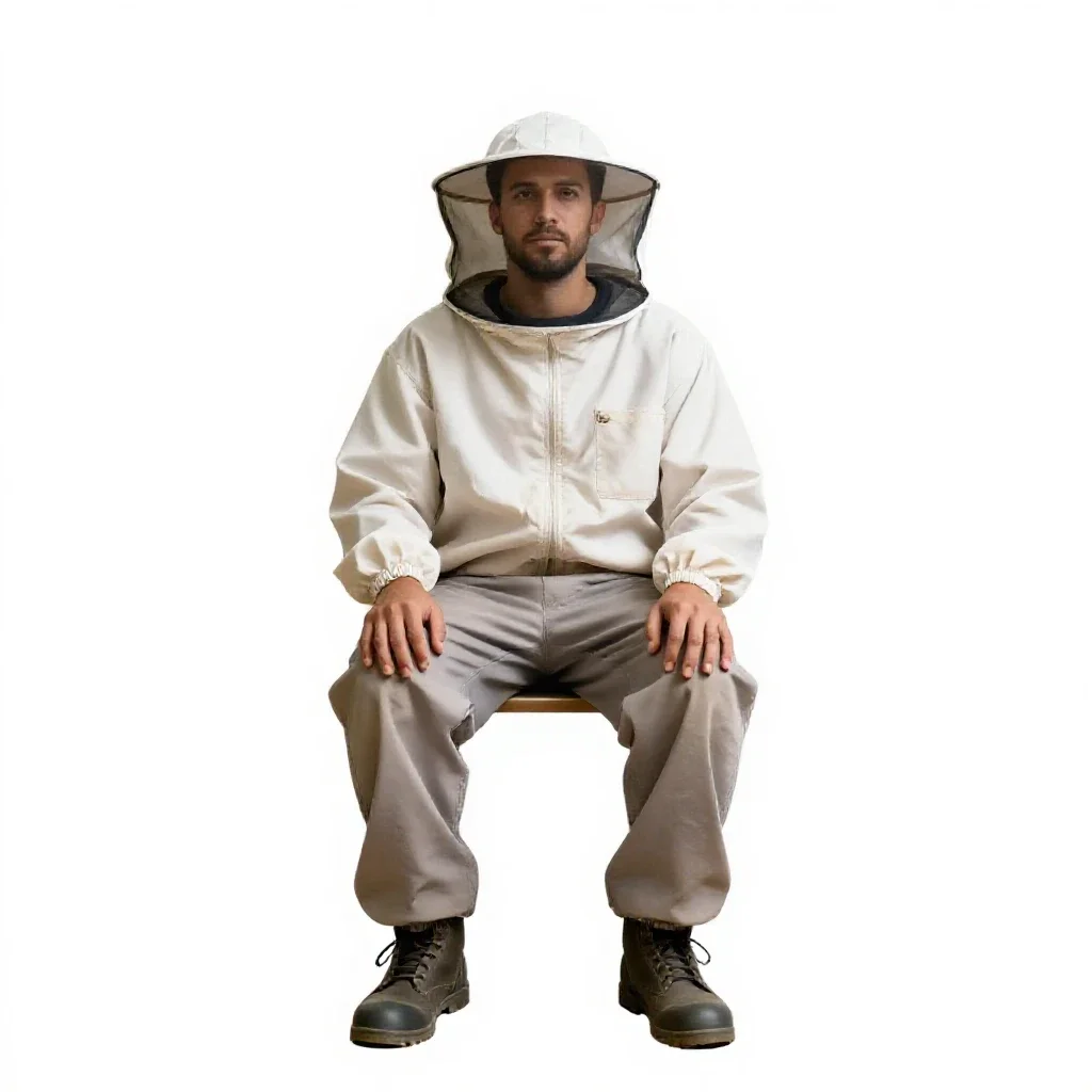 Beekeeper in a veiled suit isolated on a white background