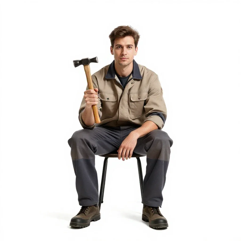 Field geologist with a rock hammer isolated on a white background
