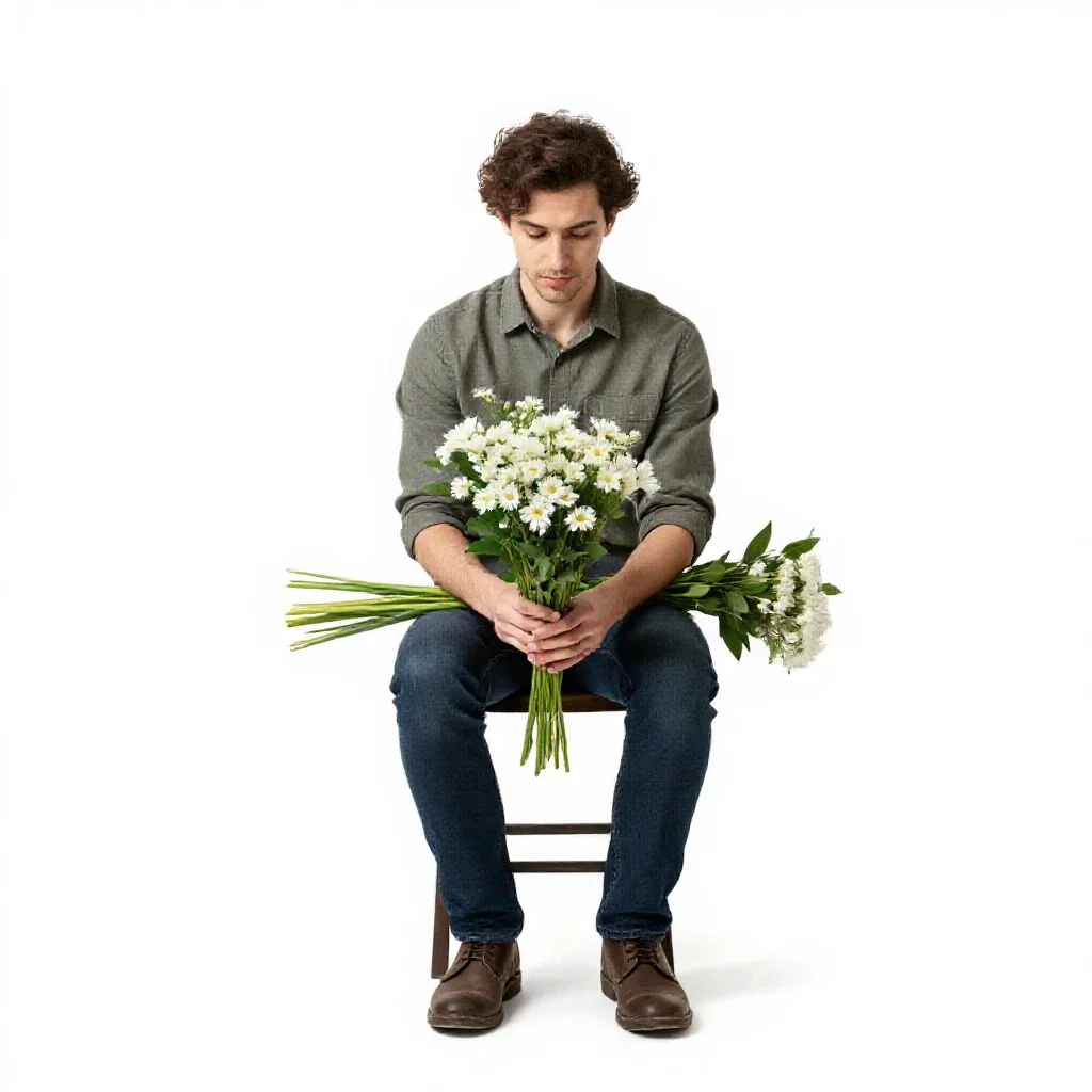 Florist arranging stems isolated on a white background