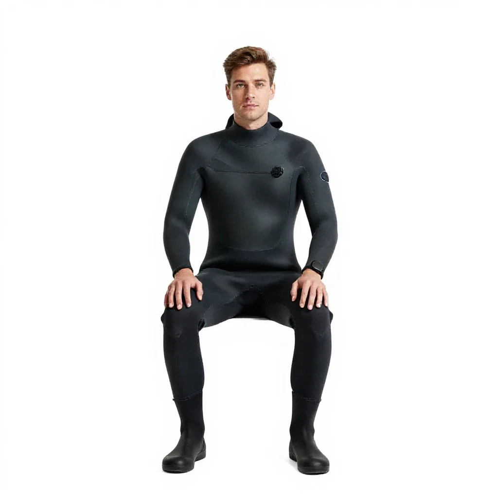 Marine biologist in a wetsuit isolated on a white background