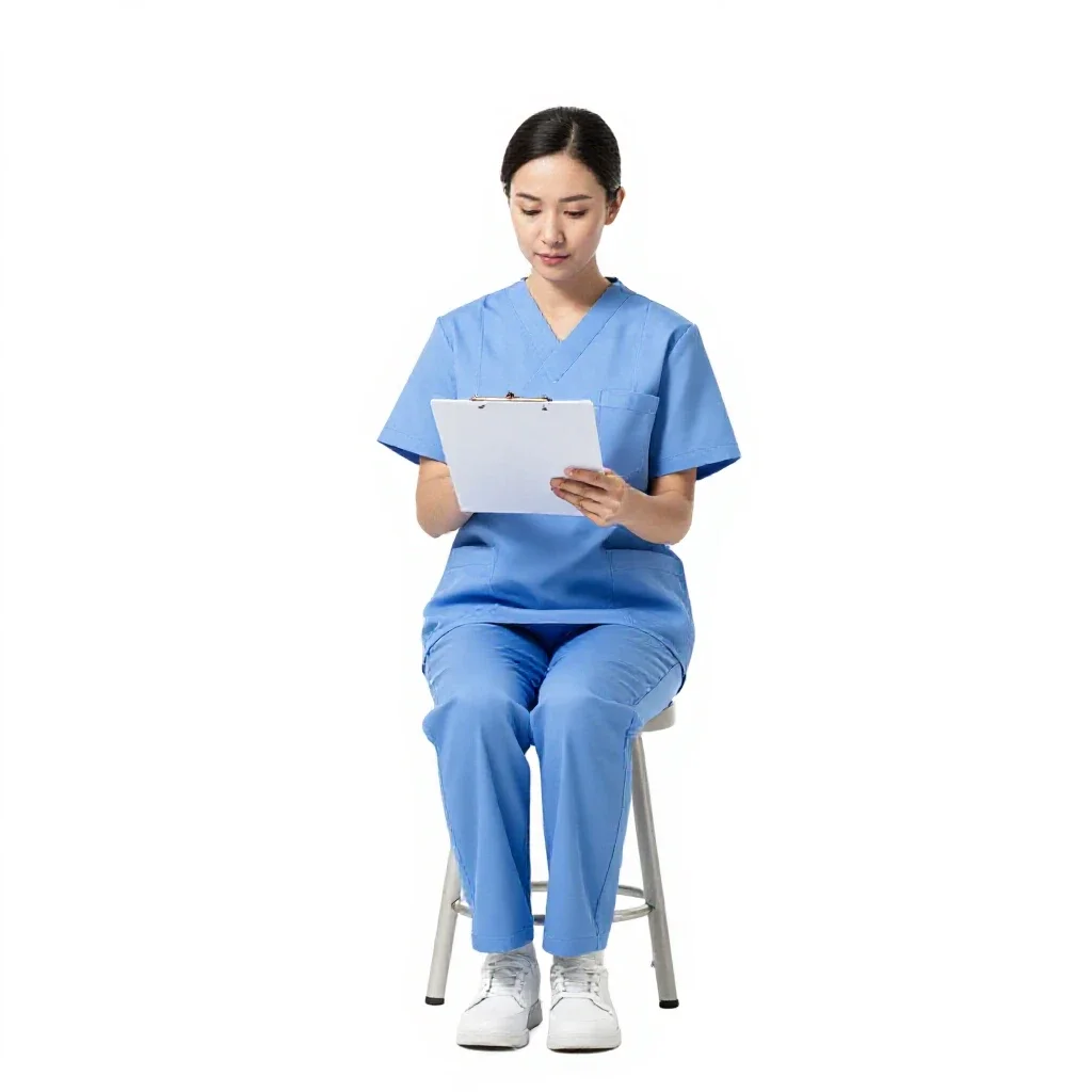 Nurse checking a chart isolated on a white background