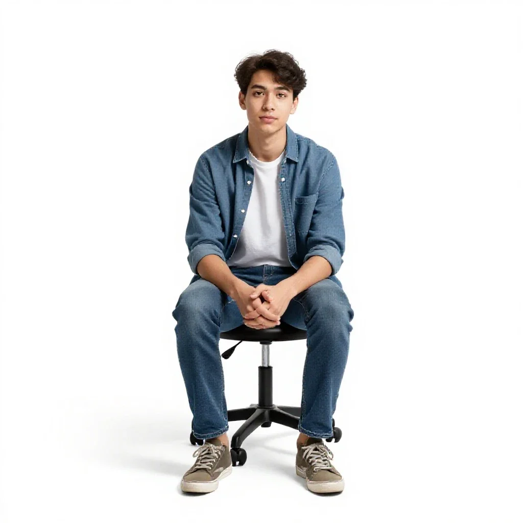 Robotics student with a prototype isolated on a white background