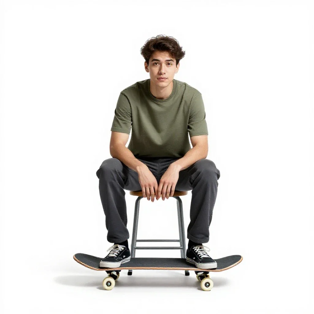 Skateboarder with a board underarm isolated on a white background